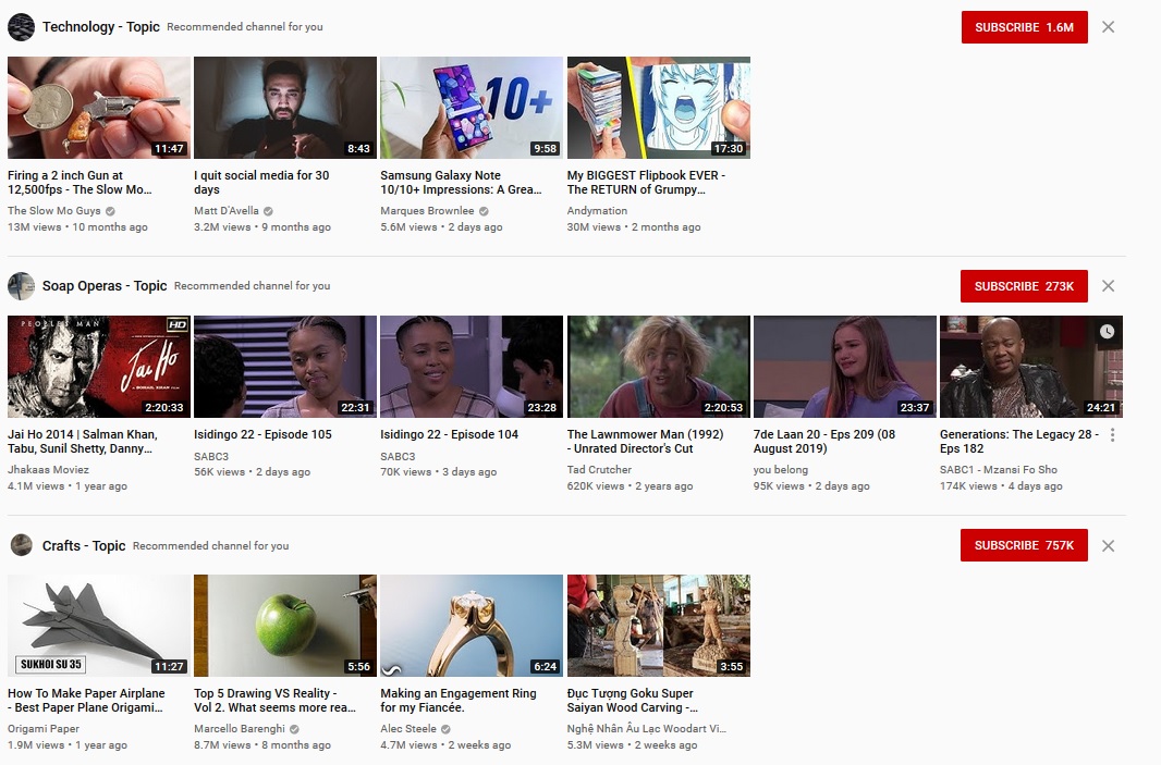 YouTube scroll